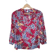 Old Navy | Petite Red Blue Yellow Floral Tie Neck Top, size small petite SP - £14.93 GBP