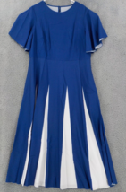 WOMENS LONG DRESS SZ 2XL BLUE W/ FAUX WHITE GODETS FLUTTER SLEEVE BUTTON... - £31.55 GBP