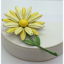 VINTAGE ENAMEL ON COPPER YELLOW SUNFLOWER BROOCH PIN SKY - $19.31