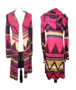 Free People Long Open Cardigan Sweater Smal/Petitel Aztec Print Lightweight - £35.03 GBP