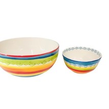 Pier 1 ONE Feliz Stripes Set 2 Ironstone Serving Bowls 9.5 &amp; 6 inches RE... - $33.75