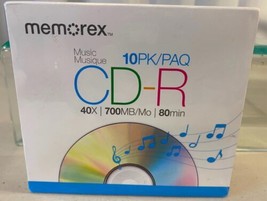 Memorex Music CD-R Recordable Blank CDs 40X 700 MB 80 min 10 CD’s New - £9.73 GBP
