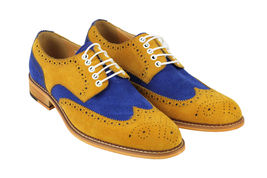 Oxford Men Brown Blue Cont Suede Leather Wingtip Full Brogue Handmade Shoes - £109.66 GBP