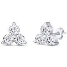 0.50CT Moissanite Three Stone Stud Earrings 14K White Gold Plated Silver - £40.58 GBP