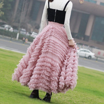 PINK Tiered Tulle Maxi Skirt Women Custom Plus Size Ruffle Tulle Skirt image 6