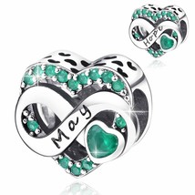 May Emerald Heart Birthstone Charm Bead 925 Silver Fit European Bracelet - £17.46 GBP