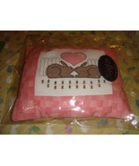 Completed Cross Stitch W/Stitch A Gift Pillow Sham Bunnies Kissing W/ Pi... - $24.99