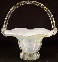 Murano Cased Glass Basket Spirals of Yellow Green &amp; Blue Nice Art Glass - £32.04 GBP