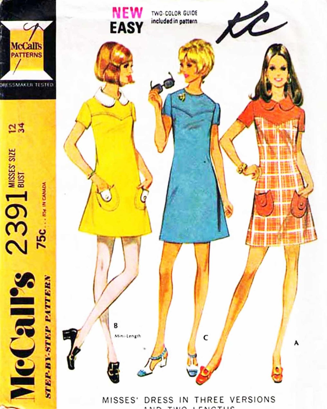 Primary image for Misses' DRESS Vintage 1970 McCall's Pattern 2391 Size 12 UNCUT