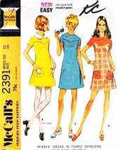 Misses' DRESS Vintage 1970 McCall's Pattern 2391 Size 12 UNCUT - $12.00