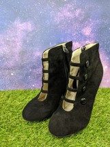 MOJO MOXY Suede Dress Ankle Booties 4.5&quot; Black Heel Women&#39;s Shoes Size 7 - $13.97