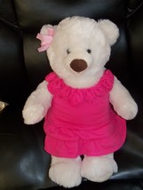 Build A Bear White Teddy Bear W/Plain Pink Flower Dress EUC - £13.77 GBP