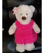 Build A Bear White Teddy Bear W/Plain Pink Flower Dress EUC - £13.77 GBP