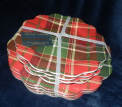 NEW Set 8 Holiday Tommy Bahama PLAID Melamine DINNER &amp; SALAD PLATES Red ... - £31.21 GBP