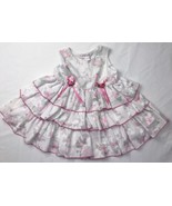 Bryan Vintage Dress USA Made Ruffle Pinafore Full Sz 6-9 Mos White Pink ... - $30.00