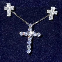 CC Cross Necklace Earring Sets for Women White Gold Plated Cubic Zircon Religiou - £18.91 GBP