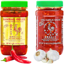 Huy Fong Sambal Oelek &amp; Chili Garlic 8Oz 2 Pack Bundle in Shopessential Bag - £25.24 GBP