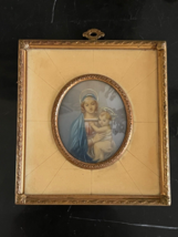 Antique Oval Miniature Hand Painted Madonna &amp; Jesus Portrait Signed by Artist - £157.48 GBP