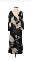 Jones New York Dress Sz Small Stretch Knit True Wrap Bodice Black Ivory ... - £29.06 GBP