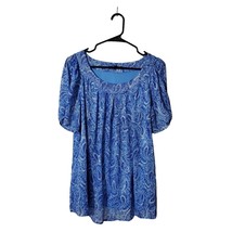Sara Michelle Shirt Womens 1x Tunic Blue Paisley Short Sleeve with Slit Lined - £16.25 GBP