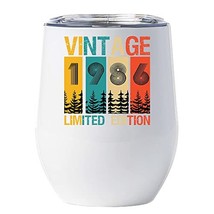 Vintage 1986 Wine Glass Tumbler 12oz With Lid Gift For Women, Men Limited Editio - $22.72