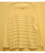 Apt 9 Womens White Top With Silver Sequins Lines Long Sleeve Size Large - $9.50