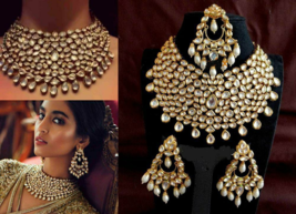 Bollywood Style Indian Kundan Choker Gold Plated Choker Necklace Earring Jewelry - £212.13 GBP