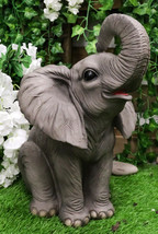 Ebros Ruby The Elephant Sitting Pretty with Trunk Up Large Statue 17&quot; Tall - £70.47 GBP