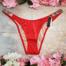 Victoria&#39;s Secret Brazilian Bikini Bottom Large L Rhinestone Shine Swim New Red - £23.67 GBP