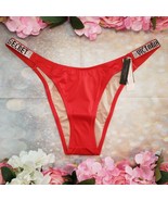 VICTORIA'S SECRET Brazilian Bikini Bottom Large L Rhinestone Shine Swim NEW Red - $29.97