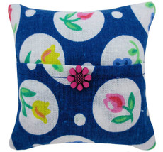 Tooth Fairy Pillow, Blue, Flower Print Fabric, Pink Flower Button Trim, Girls - £3.95 GBP