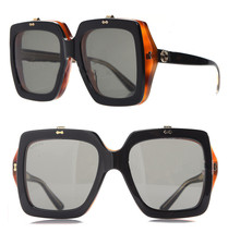 GUCCI AUTHENTIC 0088 Black Havana Brown Flip Retro Square Sunglasses GG0088S 002 - £704.18 GBP