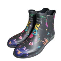 London Fog Womens Piccadilly Black Floral Closed Toe Ankle Rain Boots Si... - $67.48