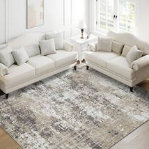 5 X 7 Machine Washable Abstract Taupe Rug For Living Room, Kitchen, And,... - £67.23 GBP