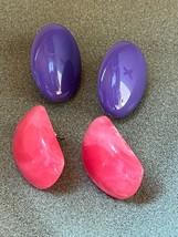 Lot of Thick Pink Swirl Rounded Rectangle &amp; Purple Oval Plastic Post Earrings - £9.08 GBP