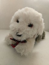 1985 Dakin Sheep Dog Plush Stuffed Animal Grey White Fur Red Plaid Bow - £24.13 GBP