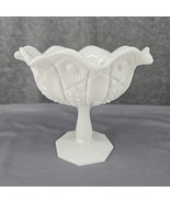 L.E.Smith Compote Bowl Milk Glass Footed Ruffled Rim Heritage/Quintec Pa... - $18.37