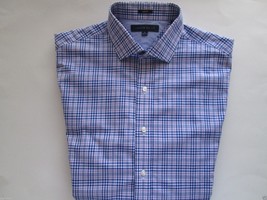 TOMMY HILFIGER Slim Fit Spread Pinpoints Plaids Dress Shirt Blues 16 | 32-33 U38 - £22.13 GBP