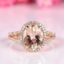 3.00Ct Oval Simulated Morganite Halo Engagement Ring 14k Rose Gold Plated - £89.90 GBP