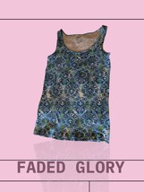 Faded Glory Womens Sleeveless Scoop Neck Paisley Stretch Cotton Blend Bl... - $9.78