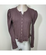 Pilcro Anthropologie Puff Sleeve Ribbed Cardigan Top Size Medium - $812.16 MXN