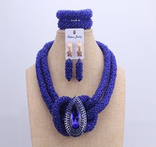 Chunky Women Royal Blue African Beads Bridal Jewelry Sets For Wedding Nigerian B - £81.00 GBP