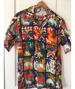 Hawaiian Shirt Vintage Woolf Bros RARE Geometric Tribal Ethnic Pattern M... - £35.50 GBP