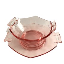 Hexagon Shaped Pink Depression Condiment Glass Bowl and Plate Vintage Ha... - £28.59 GBP