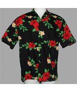 VTG Royal Creations Hawaiian Red Yellow Hibiscus Black S/S Shirt Mn&#39;s L ... - $45.12 CAD