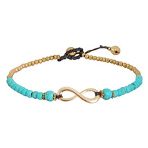Beautiful Infinity Symbol Green Turquoise &amp; Brass Beads Handmade Anklet - £8.73 GBP