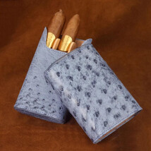 Brizard American Blue Jeans Ostrich Cigar Case, Cutter and Venezia Lighter  NIB image 3
