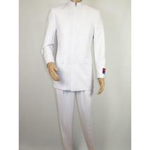 Men Apollo King Band Collarless Church Suit Mandarin 5 Hidden Buttons AG58 White image 4