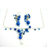 Beautiful BLUE Crystal &amp; Glass Bead NECKLACE &amp; LEVER BACK EARRINGS Vinta... - £13.42 GBP