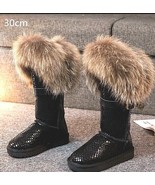 Women's Natural Fox Fur Genuine Suede Leather Winter Mid-Calf Boots Size US6-10 - $111.85 - $123.73